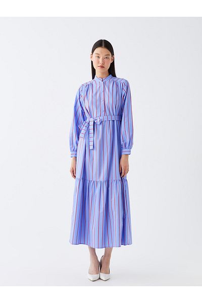LC Waikiki LCW Modest Judge Golier Pruhované oversize dámske šaty s dlhým rukávom