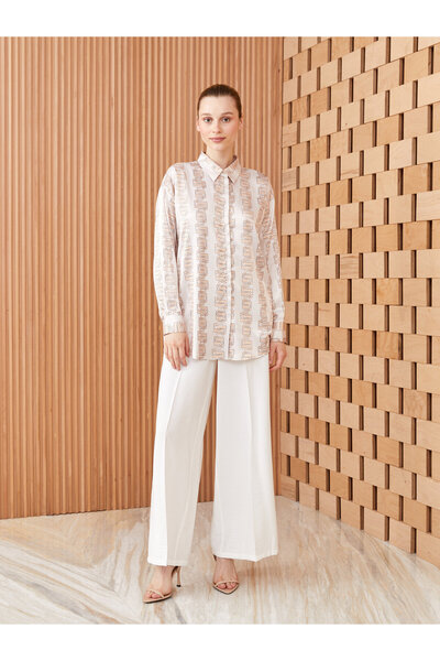 LC Waikiki Inggalléros csíkos, hosszú ujjú szatén női tunika