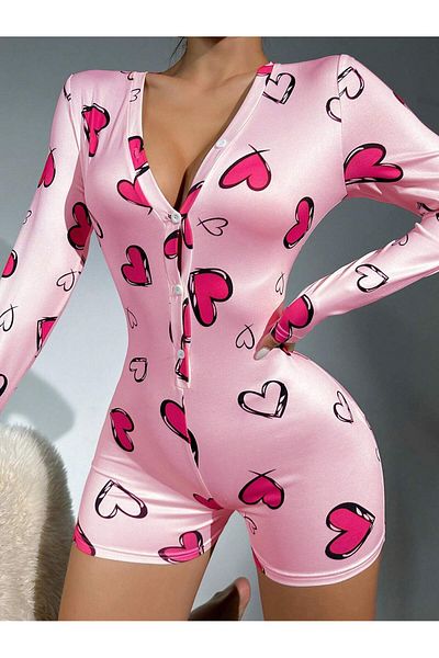 the DIFFerent Pink black heart pattern pajama jumpsuit