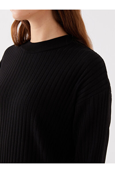 LC Waikiki Dámská pletená tunika s dlouhým rukávem s vlastním vzorem Crew Neck