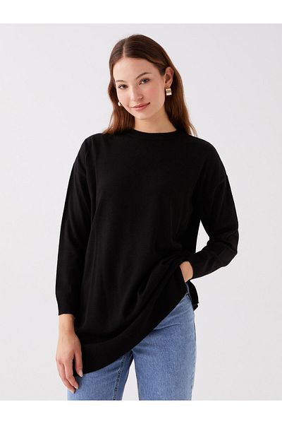 LC Waikiki Dámská pletená tunika s jednoduchým dlouhým rukávem Crew Neck