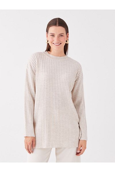 LC Waikiki Crew Neck Self-Patterned Long Sleeve Women's Knitwear Tunic