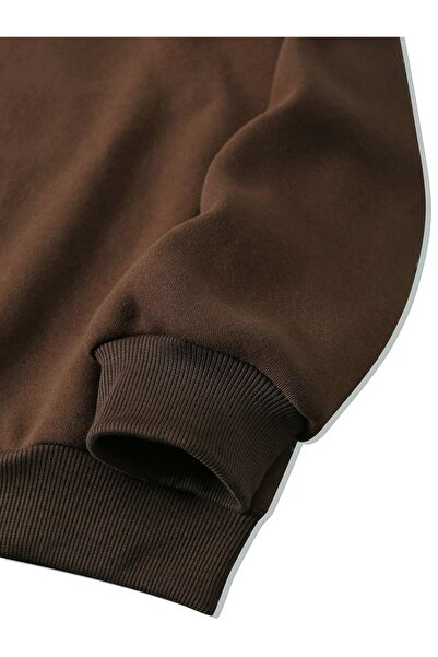 Mad&Calf Women's Basic 0 Crew Neck Unprinted Plain Oversize Loose Loose Fit Fleece Sweatshirt