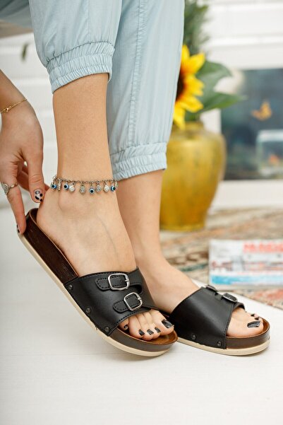 PARMİ Μαύρες Γυναικείες Παντόφλες Wedge Heel Ορθοπεδικές