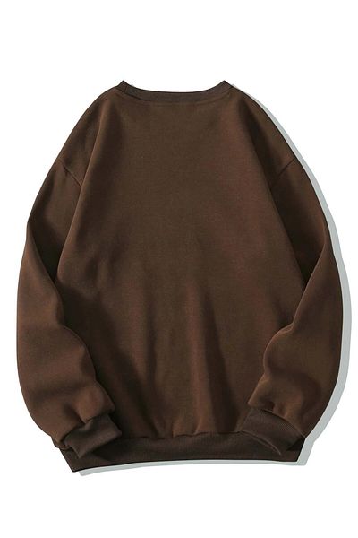 Mad&Calf Γυναικείο φούτερ Basic 0 Crew λαιμόκοψη χωρίς στάμπα μονόχρωμο oversize φαρδύ φλις φούτερ