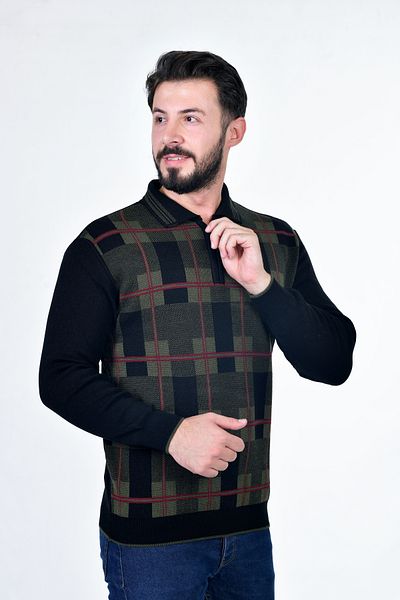 Kamalı Мъжка стоманена плетена риза Lumberjack с шарена яка и поло яка с цип, трикотаж против нацепване, зимен пуловер за татко