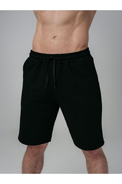 MİSTİRİK Ανδρικό αθλητικό σορτς Viterbo Model Loose and Relaxed Cut Biker Βερμούδες χτενισμένο βαμβακερό σορτς μαύρο χρώμα