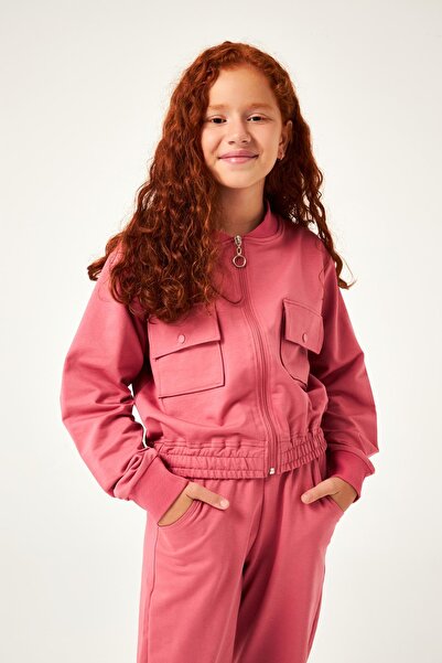 Perendi Cep Detaylı Mevsimlik Kız Çocuk Okul Takımı Gül Kurusu