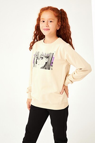 Perendi City Of Printed Girl's Sweatshirt Stone