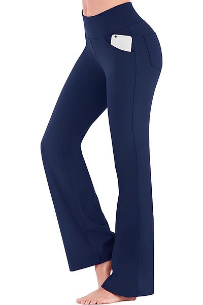 GHASSY CO. Pantaloni de exercițiu de yoga cu talie înaltă pentru femei, cu 4 buzunare, de recuperare, jambiere evazate