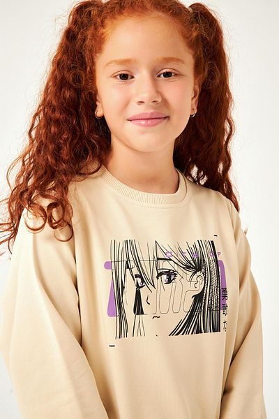 Perendi City Of Printed Girl's Sweatshirt Stone