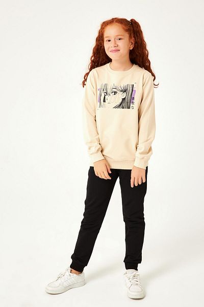 Perendi City Of Printed Girl's Sweatshirt Stone