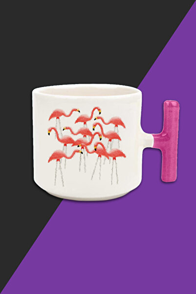 Bytwo فلامينجو - كوب لاتيه بلون كريمي - مقبض وردي