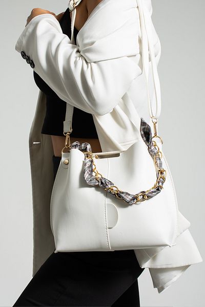 Ynsstore Soft Leather Women's Bag - With Scarf, Chain Accessory, 3 Compartments, For Hand, Arm and Shoulder