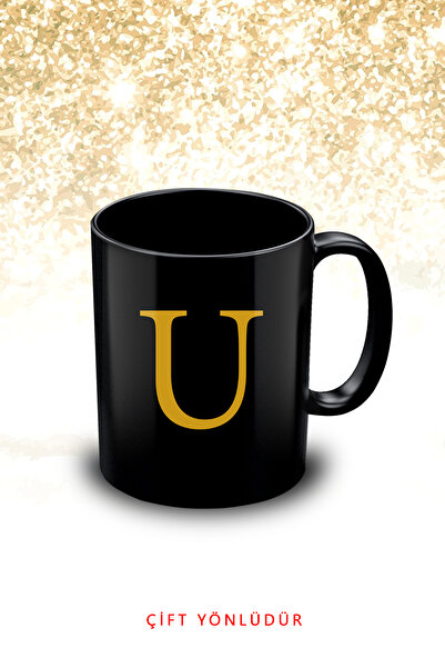 Bytwo كوب أسود بحرف U - كوب أسود بحرف U - كوب xh002