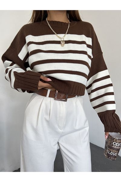 Jose Clothing Дамски трикотажен пуловер с кръгло деколте и дълъг ръкав на райета