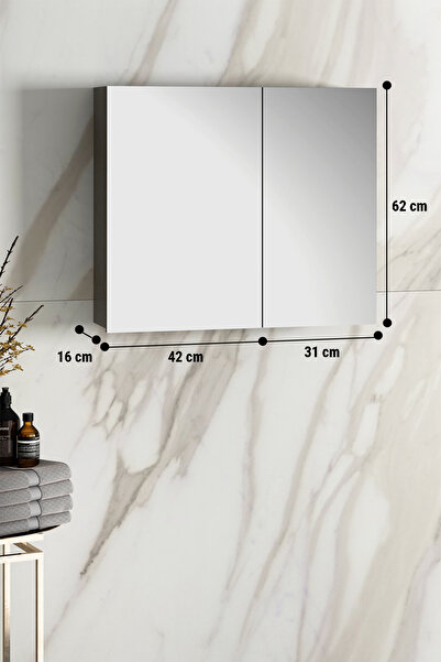 ÖZCEDEN Çiğdem 80 cm Antrasit Gri Mat MDF Aynalı Asma Banyo Üst Dolabı