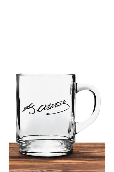 Bytwo M. KEMAL ATATÜRK SIGNATURE GLASS TRANSPARENT MUG - camk143