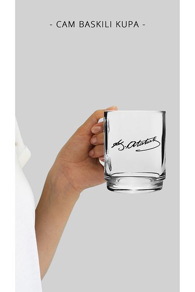 Bytwo M. KEMAL ATATÜRK SIGNATURE GLASS TRANSPARENT MUG - camk143