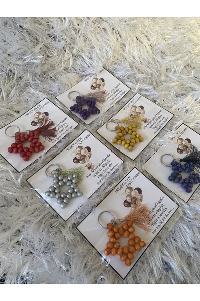 gns organizasyon 8 mm Ahşap Boncuklu Yıldız Anahtarlık 40 adet kına düğün niş...