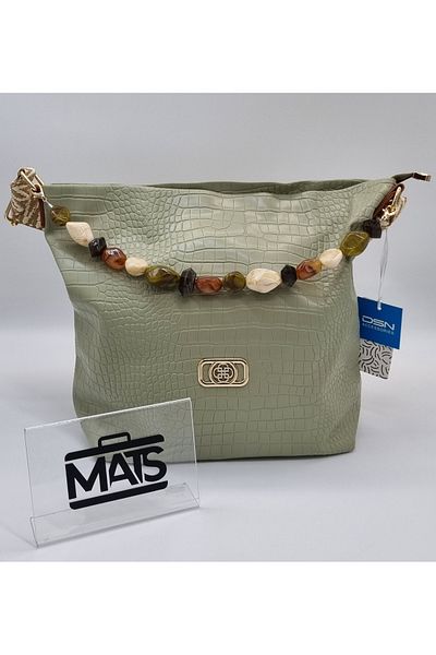DSN Crocodile Faux Leather Natural Stone Shoulder Bag Green