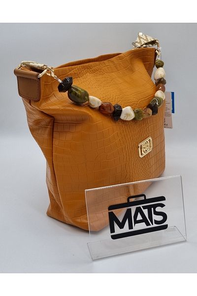 DSN Crocodile Faux Leather Natural Stone Shoulder Bag Tan