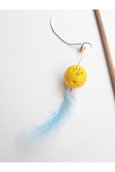 Be Cat Cat Fishing Rod with Rattle Ball Toy Wooden Handle with Bell Furry Cat Toy