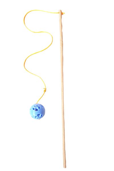 Be Cat Cat Fishing Rod with Rattle Ball Toy Wooden Handle with Bell Furry Cat Toy