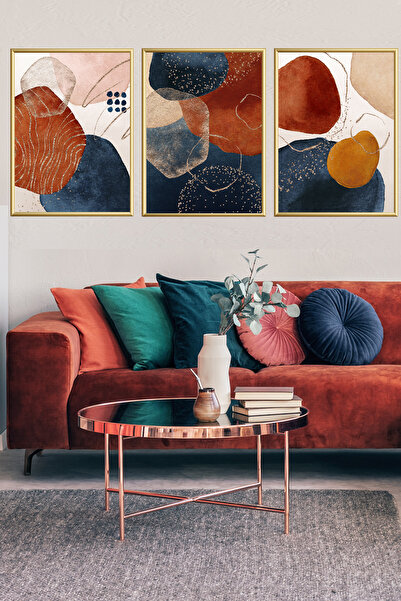 Linacci Τριπλό Κόκκινο Ναυτικό Μπλε Γυαλί Διακοσμητικό Μεταλλικό Σετ Τραπεζιού Σαλονιού