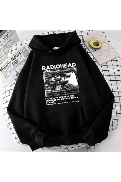 Gofeel Radiohead Printed Y2k Oversize Unisex Φούτερ με κουκούλα - EZA