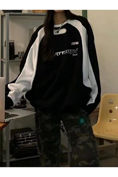 DEEFWEAR Y2K Streetwear Smarttooth Baskılı Siyah Oversize Bisiklet Yaka Sweat...