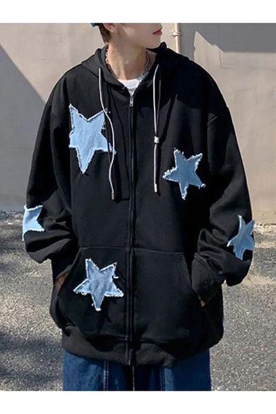 Köstebek Black Vintage Triple Star Zippered Hoodie -mingalondon