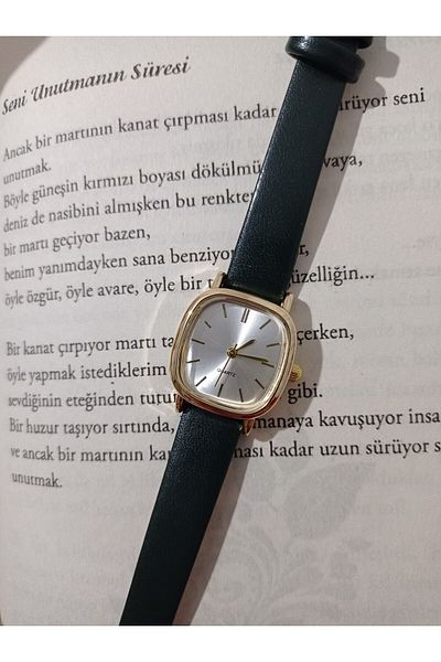 QUARTZ Leather Cord Square Watch (KHAKI) Women's Wristwatch