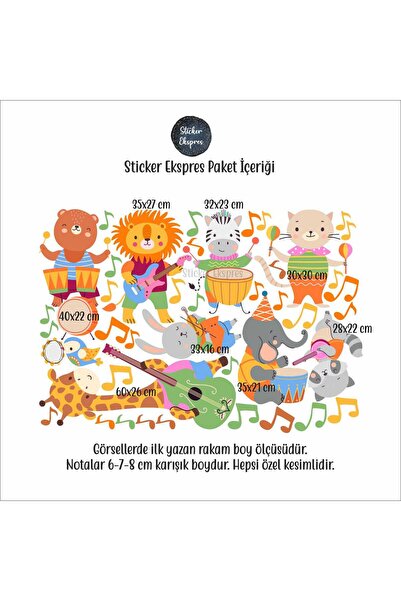 Sticker Ekspres Müzisyen Hayvanlar Anaokulu Okul Çocuk Odası Kreş Duvar Kapı Cam Sticker Seti