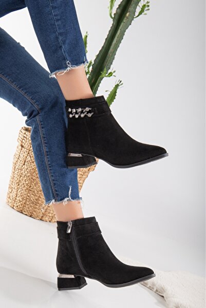 Ymn ayakkabı Bilalim 0503 Günlük Kadın Bot Taşli Incili Topuklu 3 Cm