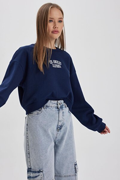 DeFacto Cool Oversize Wide Fit Silná mikina Crew Neck Potištěná B2938Ax23Wn