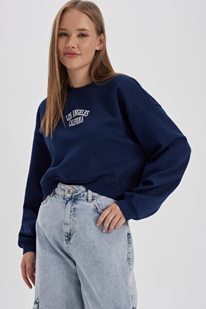 DeFacto Cool Oversize Wide Fit Silná mikina Crew Neck Potištěná B2938Ax23Wn