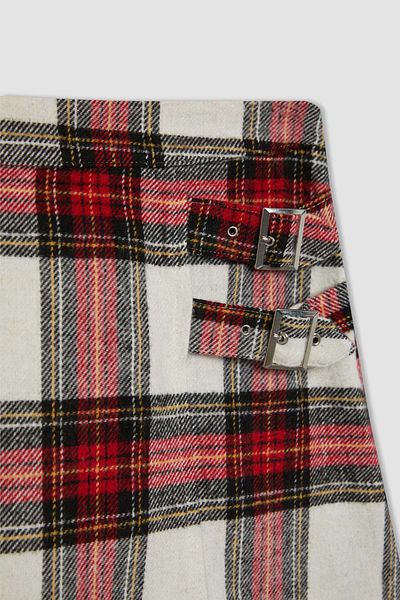 DeFacto Coool Checkered High Waist Side Zip Flannel Mini Ete B3639Ax23Wn
