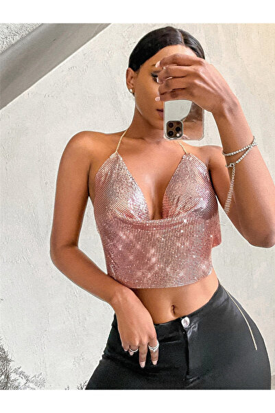 mefbutik Cristal Stone Stralucitoare Crop &amp; Bluză Fără mâneci Gât barca Petrecere Plajă Bustieră Bustieră