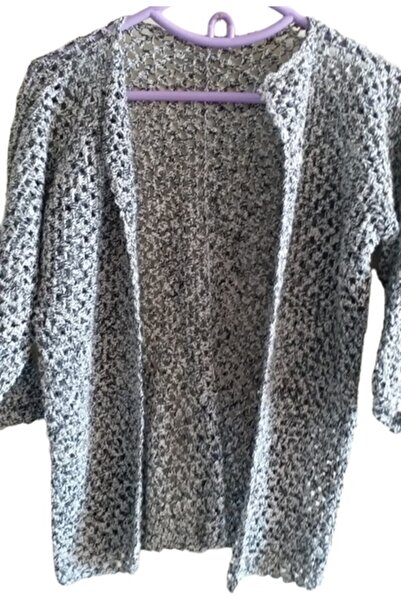 eL&Ma Design El Örgüsü Etnik Otantik Gri Altıgen Hırka