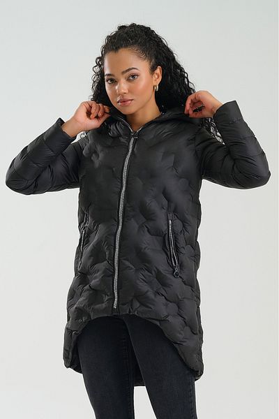 ZTO WOMEN'S LINED HOODED BLACK COAT WITH POCKETS