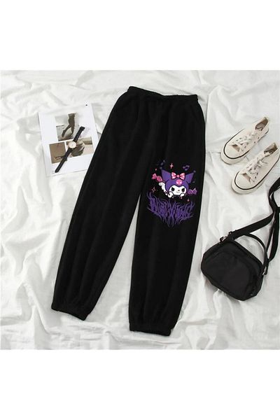 Gofeel Harajuku Kuromi Printed Oversize Unisex Black Sweatpants Tech Street