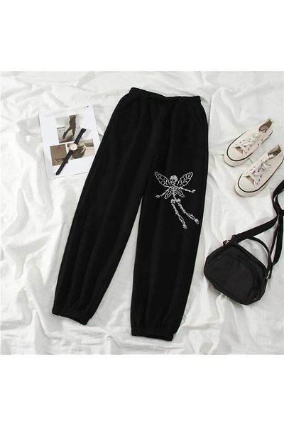 Gofeel Harajuku Pixelated Skeleton Pattern - Unisex Black Oversize Sweatpants