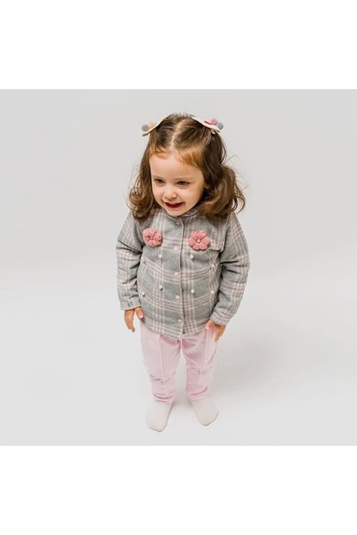 Bilge Trend Cotton Pearl Floral Plaid Fabric Baby Girl Three-Piece Set