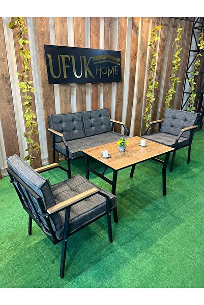 UFUK HOME Aşkın 2 1 1 Masalı Antrasit Oturma Grubu, Koltuk Takımı Bahçe Balkon Mobilyası Sandalye Berjer