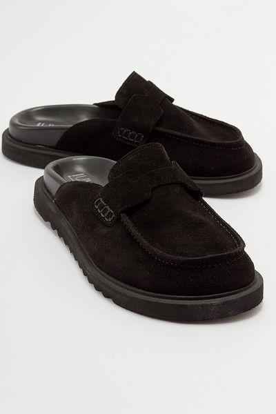 LuviShoes Γυναικείες παντόφλες LAVEN Black Suede από γνήσιο δέρμα