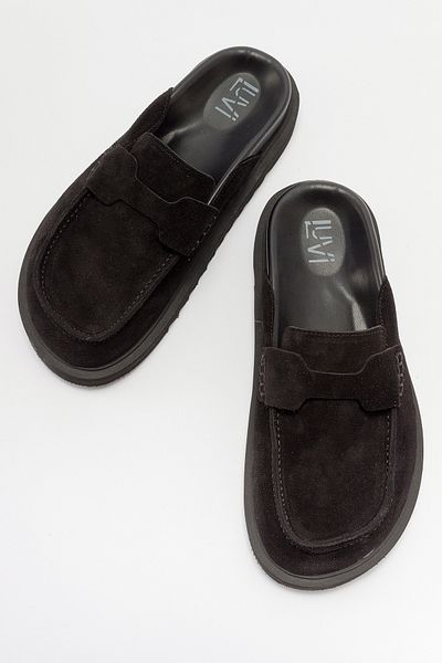 LuviShoes Γυναικείες παντόφλες LAVEN Black Suede από γνήσιο δέρμα