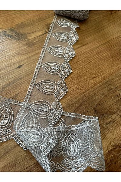 efem gipür 8.5 Mt Gray Drop Patterned Guipure Lace Bedspread - Runner Tableware
