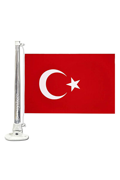 SomayStore Tekne 38cm Katlanır Işıksız Bayrak Direği Ve Türk Bayrağı 20x30cm