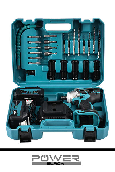 POWER BLACK 5ah Professional Somun Sökme Şarjlı Darbeli Matkap Vidalama Set Sarı Powerblack